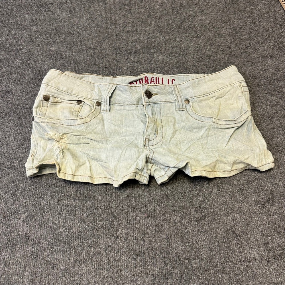 Hydraulic Shorts Womens Size 13/14 Light Wash Distressed Low Rise Denim Y2K